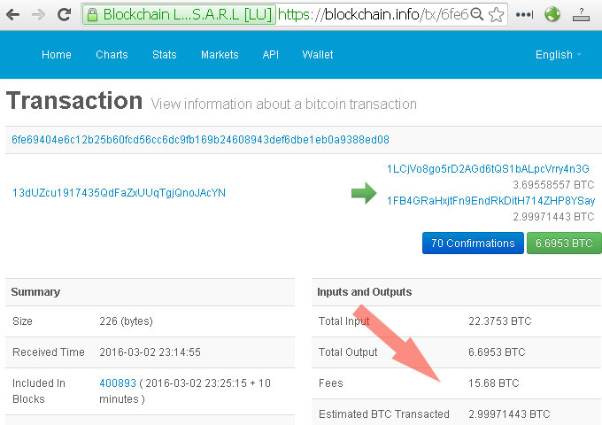 图片:  手续费 15.68 BTC 的交易