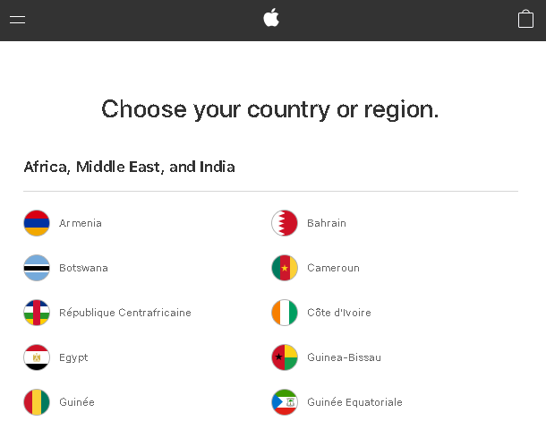 Apple 的网站用的是 【country or region】
